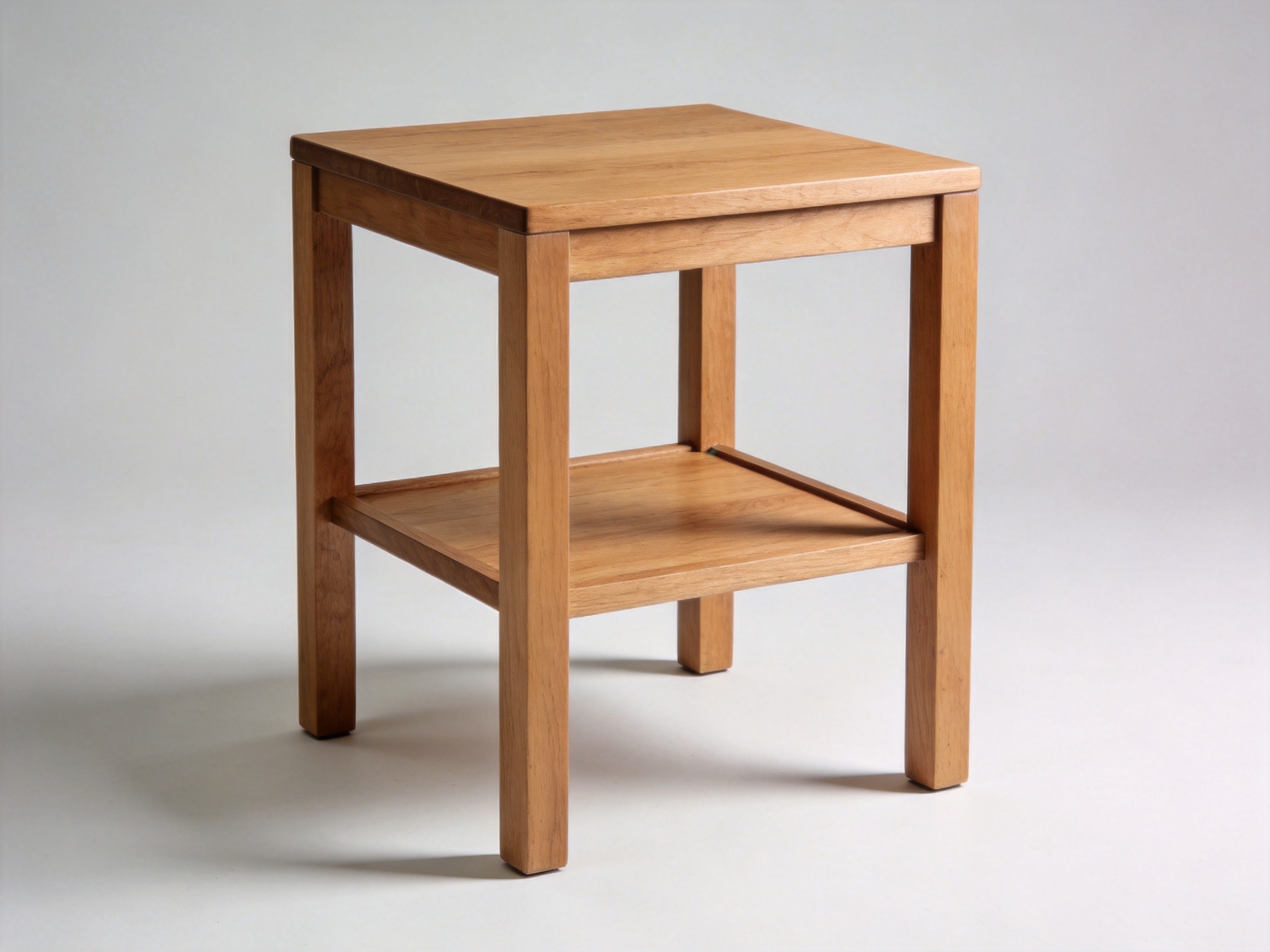 Square Solid Wood Side Table With Lower Shelf